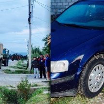 FOTO: Maşină şi gard din Râmnicu Vâlcea, avariate de blindatele armatei americane