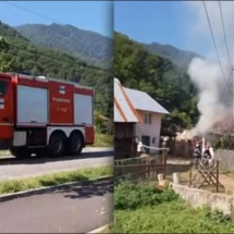 VIDEO – INCENDIU la BREZOI. O casă a luat foc din cauza unei butelii