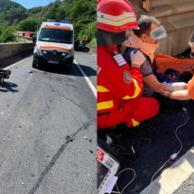 FOTO. ACCIDENT pe DN 7, la limita dintre Vâlcea și Sibiu. Motociclist rănit!