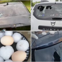 FOTO. Grindina cât oul de găină a distrus mașini la Horezu